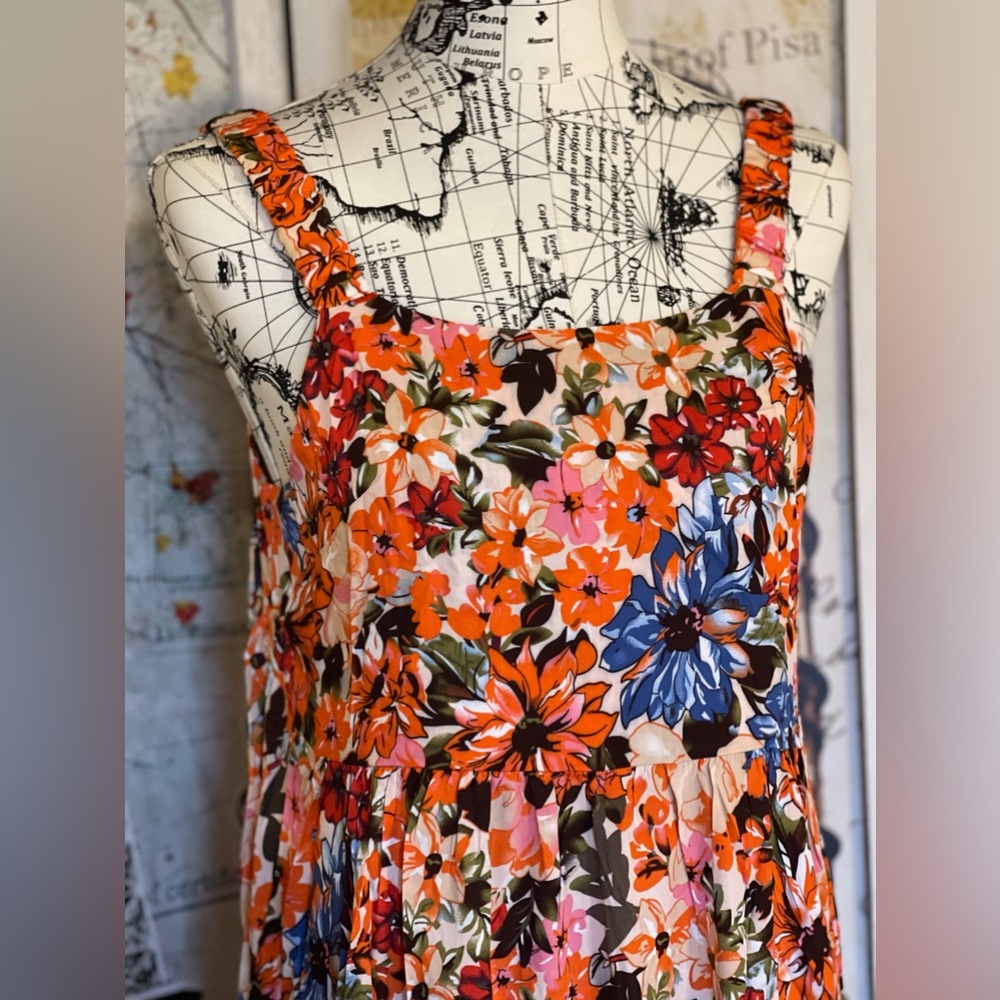 Floral Spaghetti-Strap Maxi Dress in Coral Pink - Picture 14 of 15